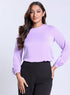 Long Sleeve Round Neck Lavender Satin Top