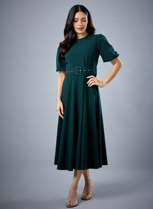 Sleeve Pleat Detailed A Line Dress