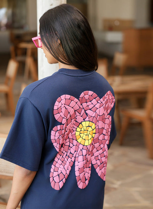 Oversized Back Floral Printed T-Shirt