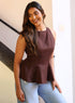 Brown Sleeveless Cotton Peplum Top