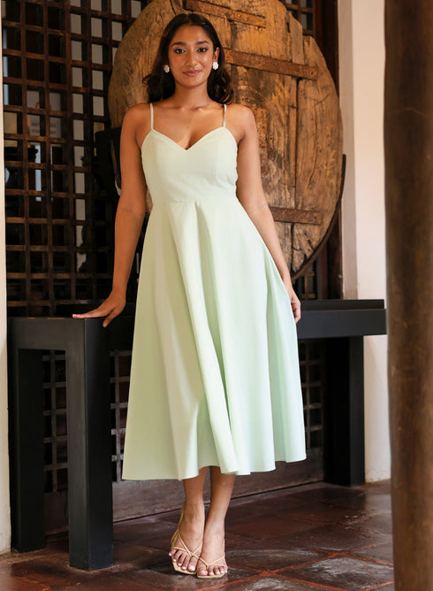 Deep V Neck Cotton Midi Dress Mint