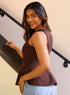 Brown Sleeveless Cotton Peplum Top