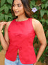 Red Bow Split Cotton Peplum Top