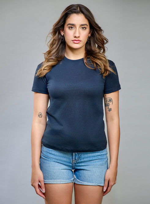 Dark Blue Basic Crew Neck T-shirt