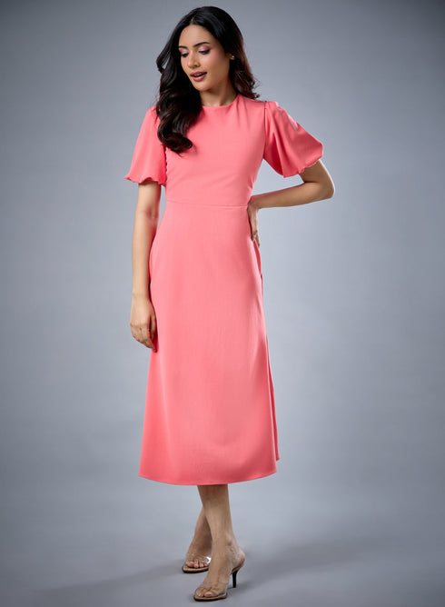 Balloon Sleeve Aline Formal Orange Dress
