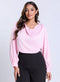Long Sleeve Cowl Neck Pink Satin Top
