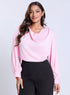 Long Sleeve Cowl Neck Pink Satin Top