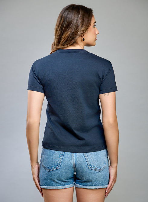 Dark Blue Basic Crew Neck T-shirt