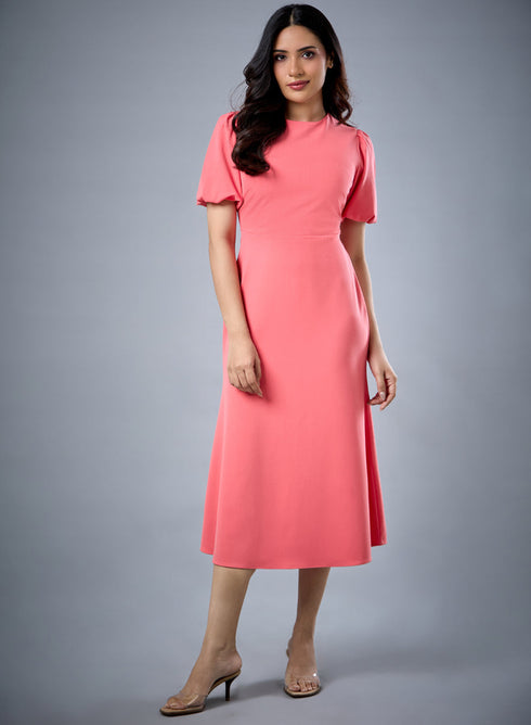 Balloon Sleeve Aline Formal Orange Dress