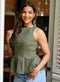 Classic Green Sleeveless Cotton Peplum Top