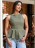 Classic Green Sleeveless Cotton Peplum Top