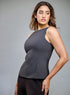 Straight Neck Sleeveless Grey Top