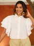 Frilled Cotton Shirt Top White