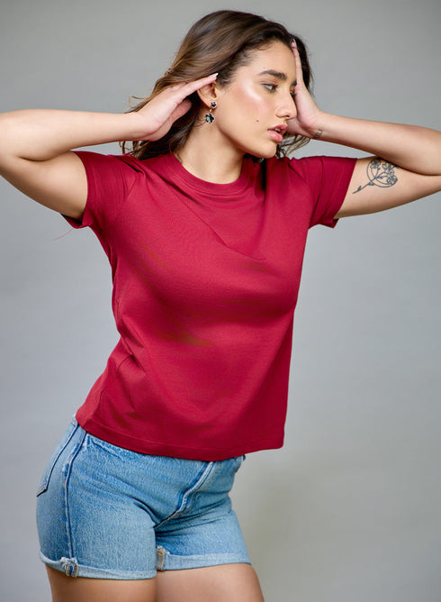 Maroon Basic Crew Neck T-shirt