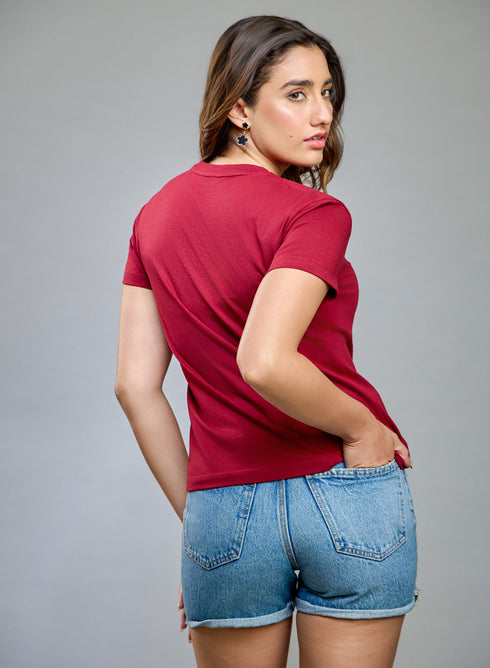 Maroon Basic Crew Neck T-shirt