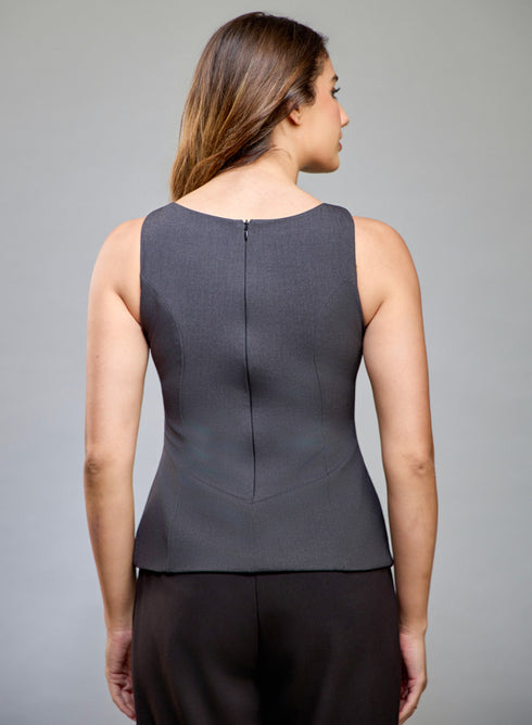 Straight Neck Sleeveless Grey Top