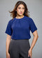 Pleated Neck Chiffon Navy Top