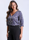 Printed Satin V Neck Blue Top