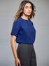 Pleated Neck Chiffon Navy Top