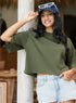 Oversized Crop Style Khaki Green T-Shirt