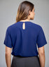 Pleated Neck Chiffon Navy Top
