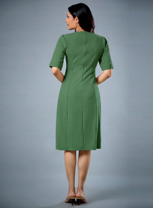 Two Flapped Shift Dark Green Dress