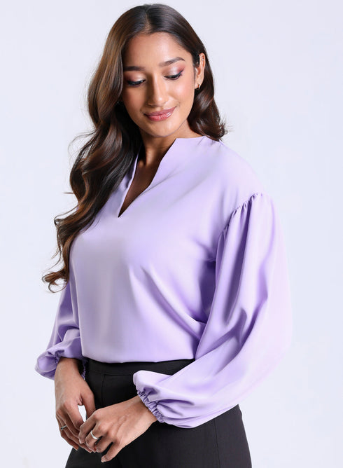 Long Sleeve VNeck Lavender Top