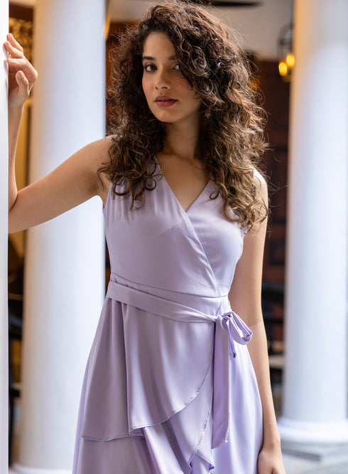 V Neck Layered Chiffon Dress