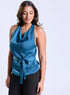 Cowl Neck Teal Blue Satin Top