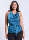 Cowl Neck Teal Blue Satin Top