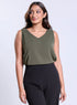 Sleeveless Vneck Chiffon Dark Green Top