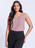 Sleeveless Vneck Chiffon Light Brown Top