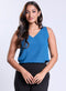 Sleeveless Vneck Chiffon Teal Blue Top
