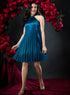 Elegant Neck Band Pleated Satin Dress