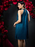 Elegant Neck Band Pleated Satin Dress