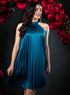 Elegant Neck Band Pleated Satin Dress