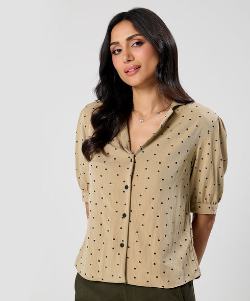 Lapel Detailed Ditsy Floral Top