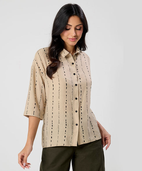 Flared Sleeve Brown Shirt