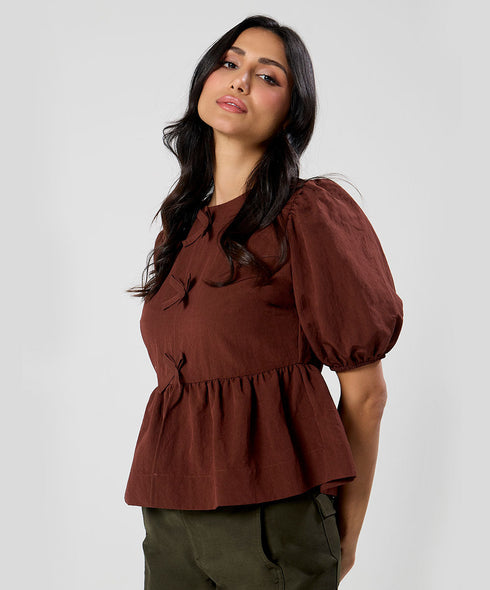 Front Bow Tied Peplum Top