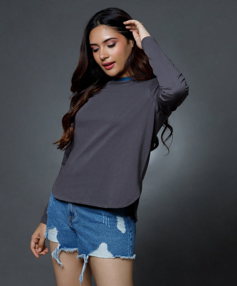 Long Sleeve Grey Crew Neck T-Shirt