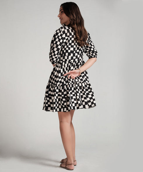 Diagonal Panel Printed Short Printed Dress