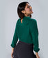 Neck Tie Long Sleeve Green Chiffon Top