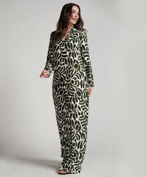 Green Printed Dress With Side Pockets