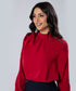 Neck Tie Long Sleeve Red Chiffon Top