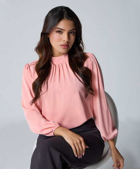 Double Frilled Long Sleeve Pink Top
