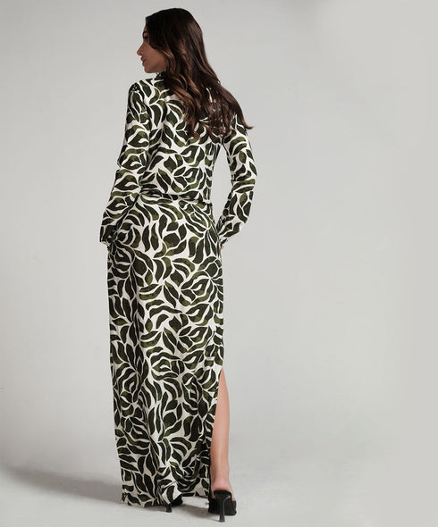 Green Printed Dress With Side Pockets
