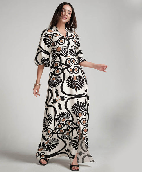 Front Buttoned Printed Maxi Dress
