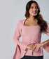 Split Sleeve Square Neck Peplum Pink Top