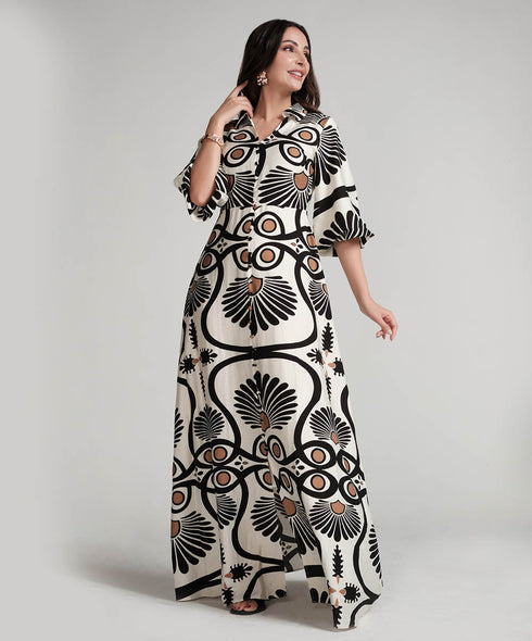 Front Buttoned Printed Maxi Dress