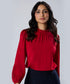 Chiffon Lantern Sleeve Detailed Neck Red Top